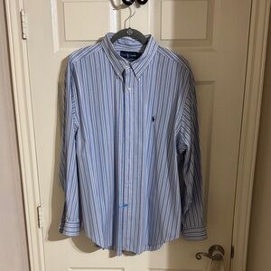 Ralph Lauren Light Blue and White Striped Button-Down Shirt